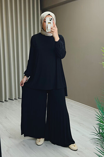 Afili Sandy Kumaş Pileli Pantolon Etekli İkili Tesettür Takım