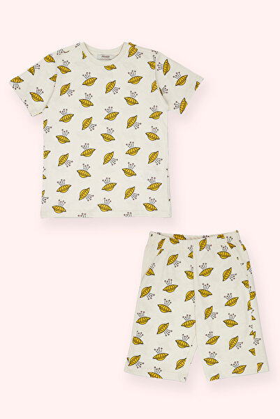 Panço Erkek Çocuk Desenli Şortlu Bej Pijama Takımı