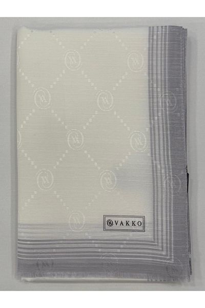 Vakko Monogram Cotton Silk Border Shawl 41540-White
