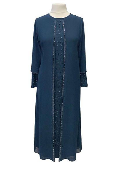 HESNA Arya Round Neck Stylish Stone Embroidered Plus Size Mother Evening Dress