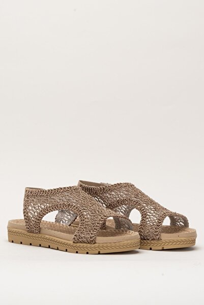 Liger Γυναικεία Ανοιχτό Μπροστινό Διχτυωτό Μοτίβο Ελαστικά Σανδάλια MINK