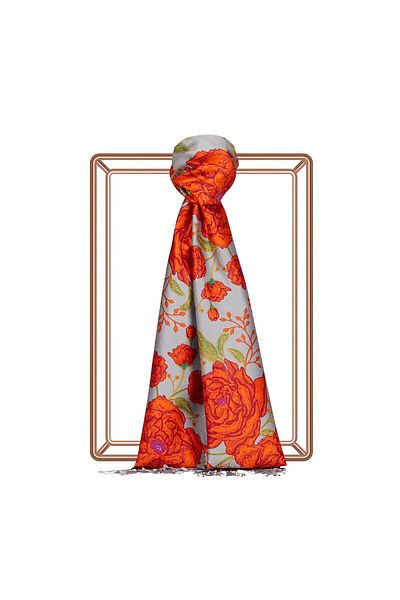 ipekevi Baby Blue Rosa Patterned Silk Shawl
