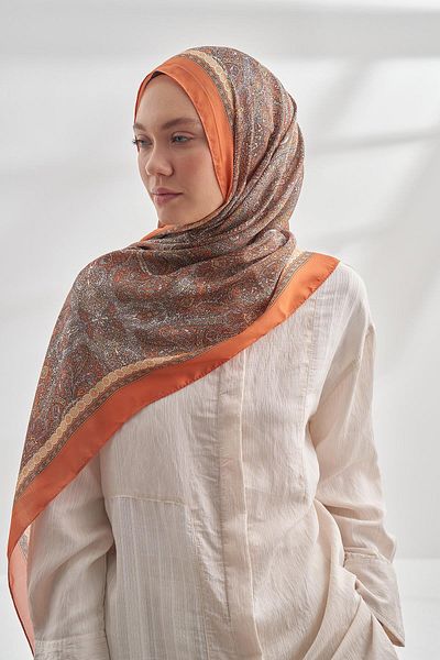 ARMANDA Ethnic Voile Vintage Pattern Shawl - Orange