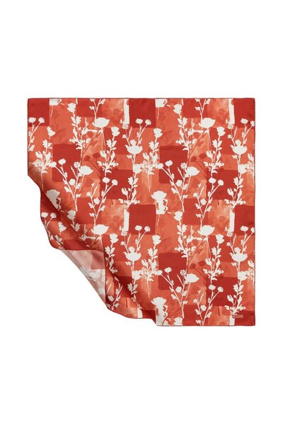 ipekevi Eșarfă din mătase Tivil cu model de siluete vintage 1189-Coral