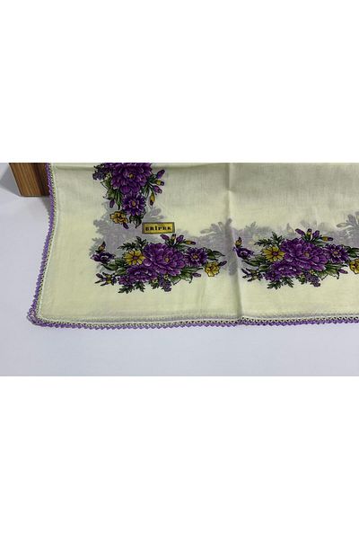 Eripek Κεντητό βαμβακερό τυρόπανο - 05089 95 X 95 Cream - Purple 07