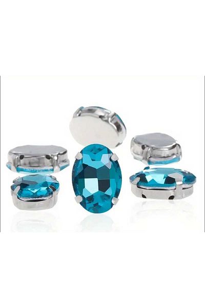 yiğit aksesuar 10X14(1.4 cm) Oval Case Mounted Glass Stone Light Blue (20 Pieces)