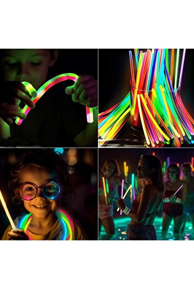 bilger Glow 100 adet (100çubuk+100bağlantı aparat)Fosforlu Neon Karanlıkta Parlayan Çubuklar Bileklik Kolye