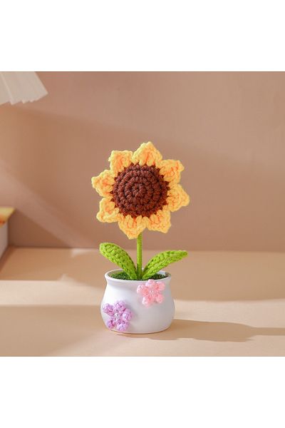 Choice A Handmade Simulation Flower Hand-woven Knitted Sunflower Tuilp Flowers Desktop Ornament Car Room D.