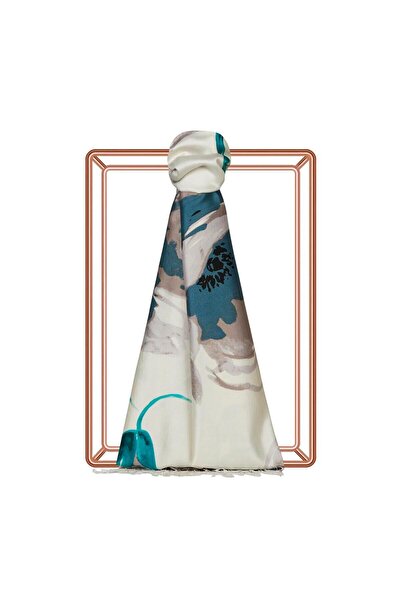 ipekevi Şal de mătase albă - cu model trandafir sălbatic, 06422