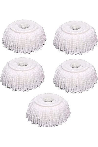 BUNCA Set of 5 Spin Mop Replacement Heads, Microfiber, Circular Shape, Universal Standard Size 360 Degree