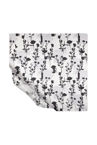 ipekevi Vintage Silhouette Patterned Tivil Silk Scarf 1189-White