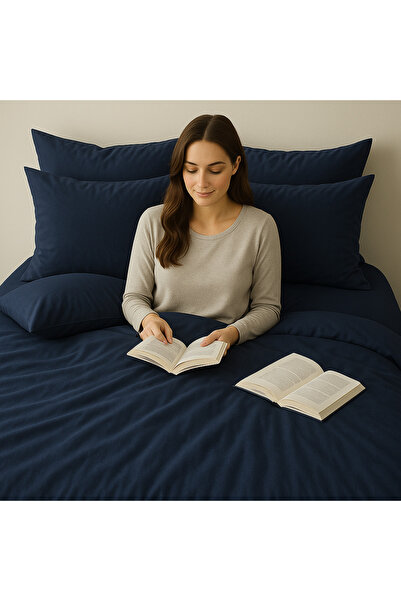 Prime Sleeks Single 100% Cotton Duvet Cover Set 160X220 Cm, Set with Elastic Sheet, Navy Blue
