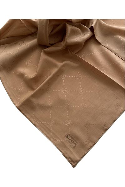 Vakko Φουλάρι Cotton Silk Monogram 3001126-ανοιχτό καφέ