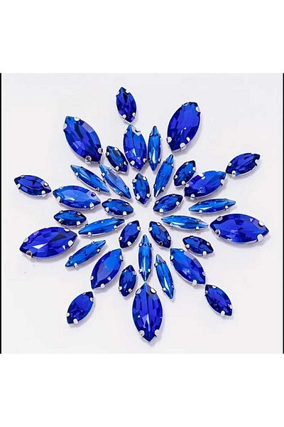 yiğit aksesuar 4 Size 50 Pieces Blue Shuttle Case Mounted Glass Stone