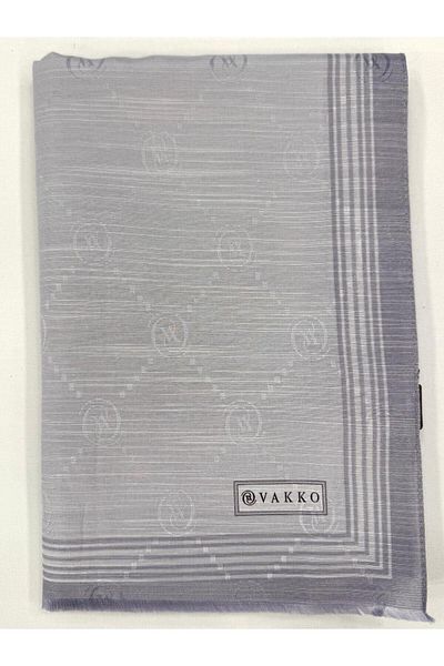 Vakko Monogram Cotton Silk Bordered Shawl 41540-Silver