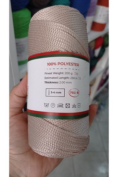 rüya hobi 200 γραμμάρια Νο 4 Polyester Macrame- Bag- Supla- Runner String (Κωδικός χρώματος: 030 Μπεζ)