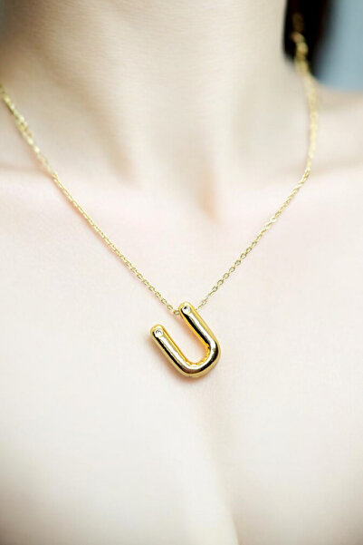 Atolyezone Ü Harfi Tasarım Balon Kolye 18k Altın Kaplama Isimli Kişiye Özel K...