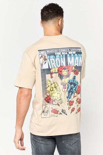 Marvel Men Ironman Crew Neck Short Sleeves T-Shirt, Beige