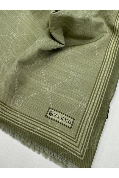 Vakko Şal cu bordură din mătase din bumbac monogramă 41540-verde deschis