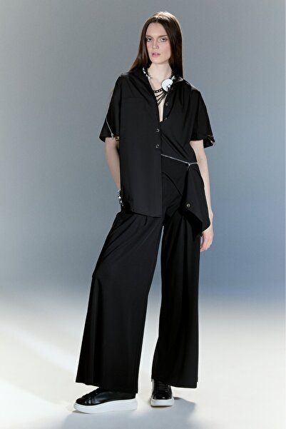 LAMANTE gömlek siyah fermar detaylı