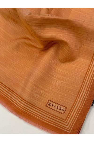 Vakko Şal cu bordură din mătase din bumbac monogramă 41540-Somon
