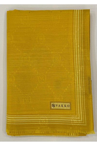 Vakko Monogram Cotton Silk Border Shawl 41540-Yellow