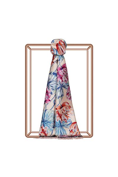 ipekevi Lotus Patterned Silk Shawl 07798-Powder