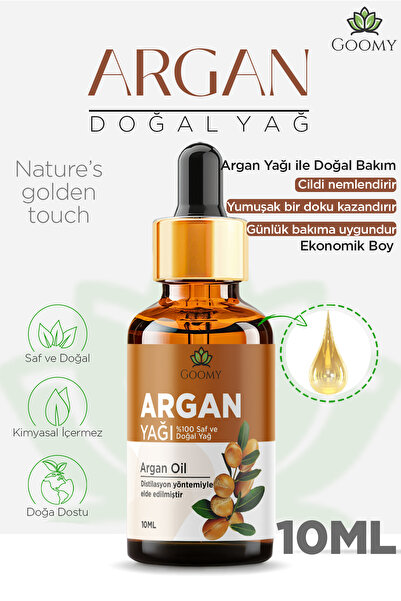 GOOMY Argan Yağı Soğuk Sıkım 10 ml %100 Saf ve Doğal Argania Spinosa Oil