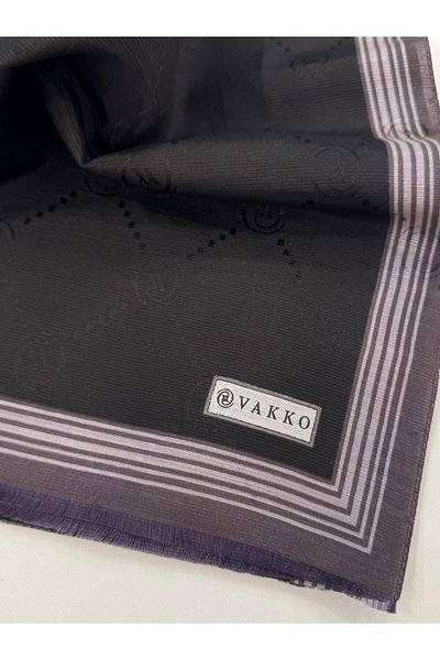 Vakko Şal cu bordură din mătase din bumbac monogramă 41540-Negru