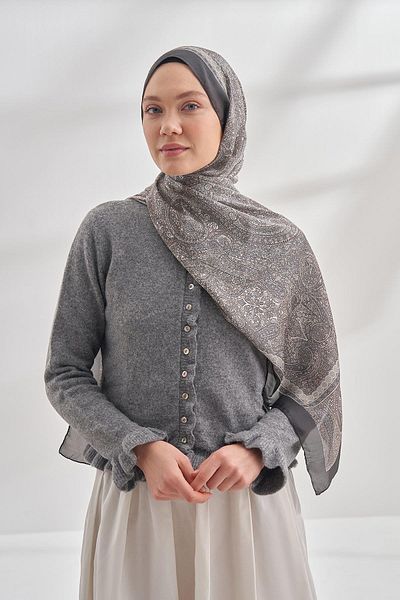 ARMANDA Ethnic Voile Vintage Pattern Shawl - Smoked