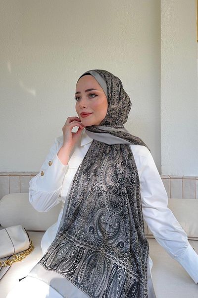 ARMANDA Ethnic Voile Vintage Pattern Shawl - Gray