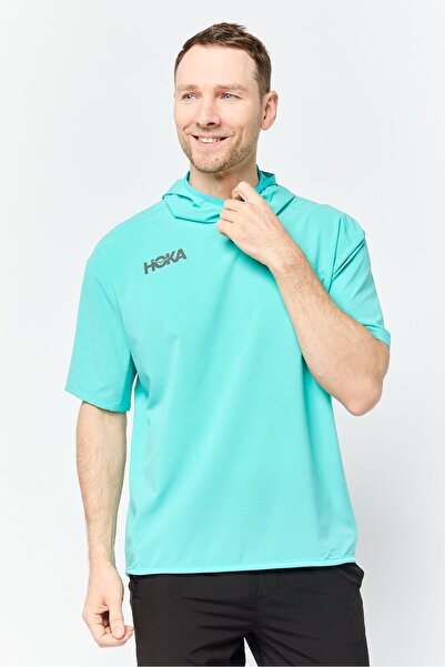 hoka جاكيت رياضي رجالي رياضي بأكمام قصيرة، لون أخضر مائي