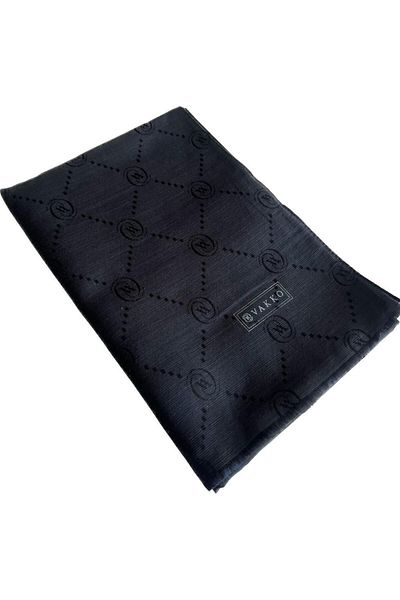 Vakko Monogram Cotton Silk Shawl 30011260 -Black