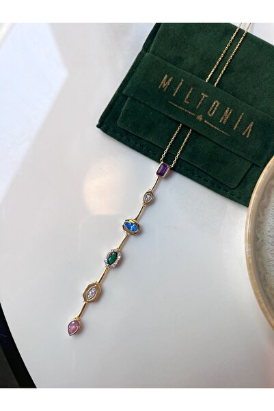 Miltonia 925s Renkli Baget Taşlı Tasarım Y Gümüş Kolye