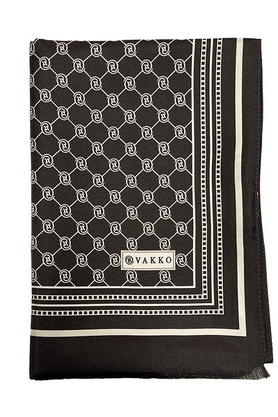 Vakko Monogram Tivil Silk Shawl300088-Dark Brown Ecru