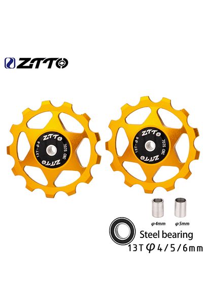 Choice 2pcs 13T Gold ZTTO MTB Bicycle Rear Derailleur Jockey Wheel 11T 13T Steel Bearing Pulley AL7075 CNC