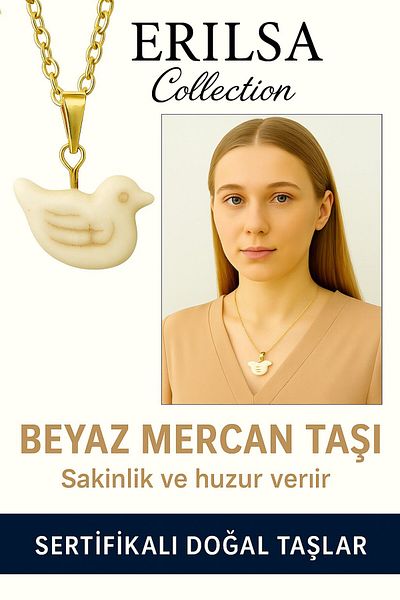 Erilsa Certified Gold Color Bird Model White Coral Necklace – Symbol of Peace and Freedom