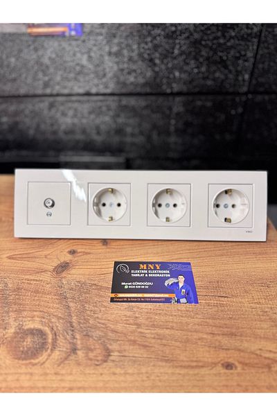 MNY Electric Karre White Set of 4 3 Socket 1 Tv Socket 4 Frame