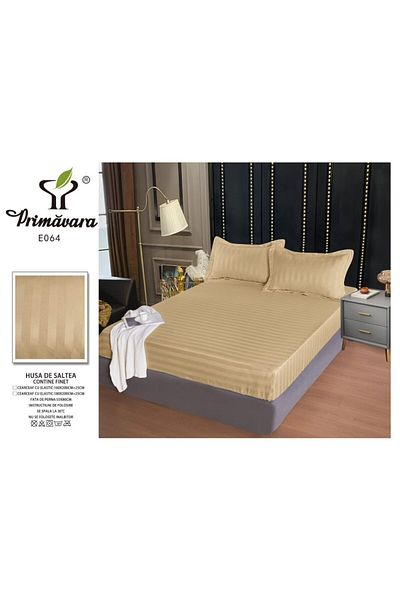 OEM Bed cover with 2 pillowcases, Primavara, Damask, Plain, 180x200cm, Beige