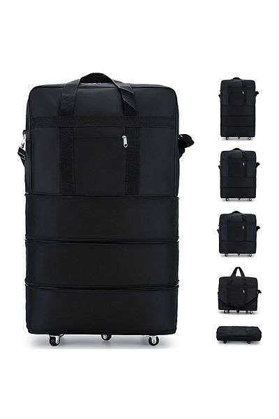 OEM Geanta de voiaj pliabila 45L-95L, extensibila pe 3 niveluri, cu 5 roti, unisex, culoare neagra.