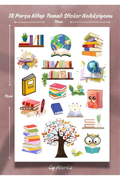 alışveriş kurdu Book Themed Sticker Set 18 Pieces - Planner Agenda Tablet Phone Laptop Sticker