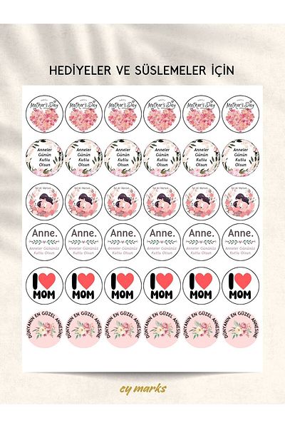 alışveriş kurdu Mother's Day Sticker Set - Planner Agenda Tablet Phone Laptop Sticker Happy Mother's Day Label
