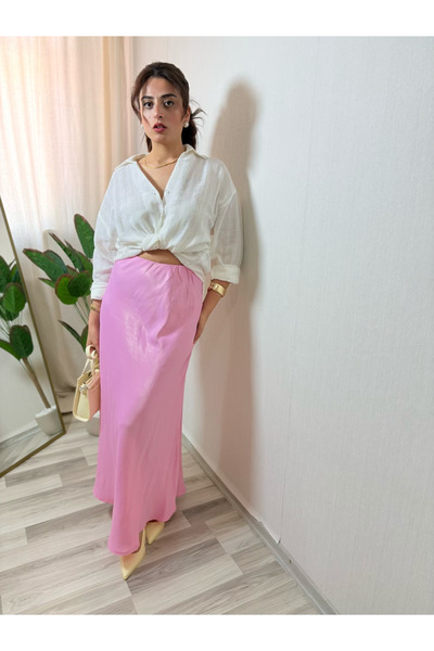 Misun butik MAXİ BOY SATEN ETEK PEMBE