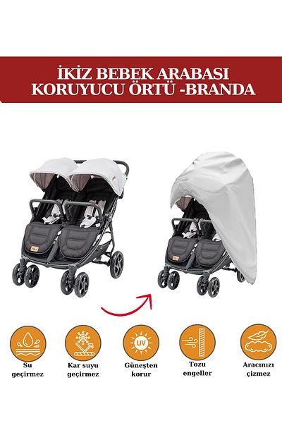 Breen Twin Baby Stroller Tarpaulin- Gray Protective Cover, Waterproof, Protects from Dust