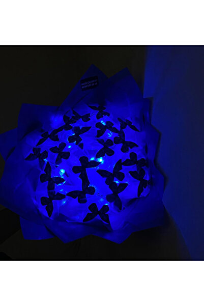 HediyeSepetim Kelebek buketi,mavi ledli buket,solmayan sevgiliye buket