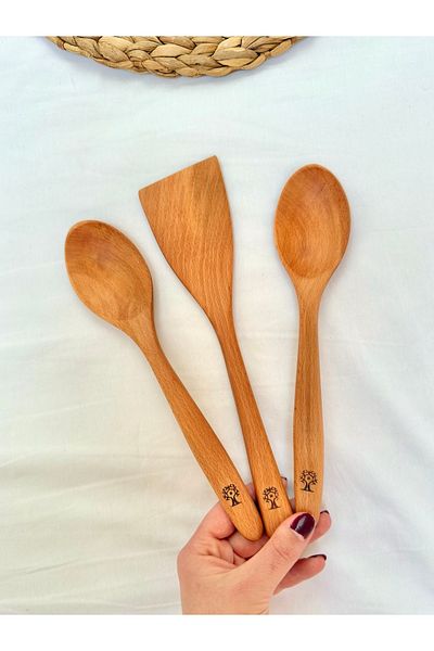 Öz ahsap 3 Piece Pro Outdoor Bamboo Wooden Spoon & Spatula Kitchen Set & Dowry Set