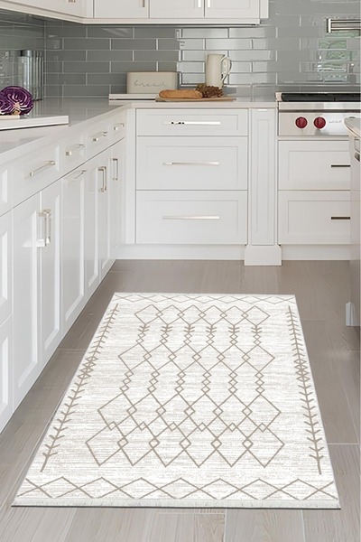 CENTER AVM Krem kahve, Halı Mutfak Halısı Makinede Yıkanabilir Halı Kaymaz Ta...