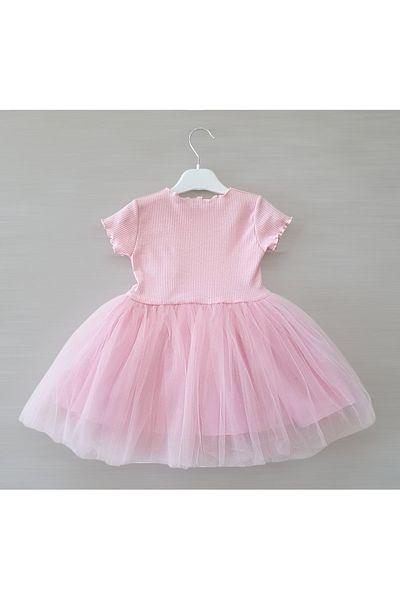 Şirin Şeyler Butiği Lulu Cherry Short Sleeve Baby Girl Kids Cherry Fluffy Tutu Dress Princess Stretchy Lycra Pink