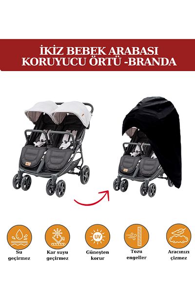 Breen Twin Baby Stroller Tarpaulin- Black Protective Cover, Waterproof, Protects from Dust