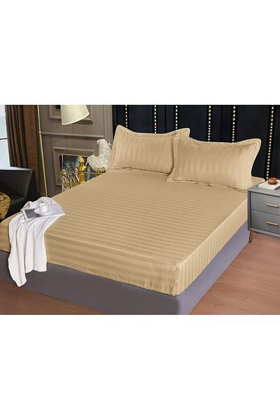 OEM Bed cover with 2 pillowcases, Primavara, Damask, Plain, 180x200cm, Beige
